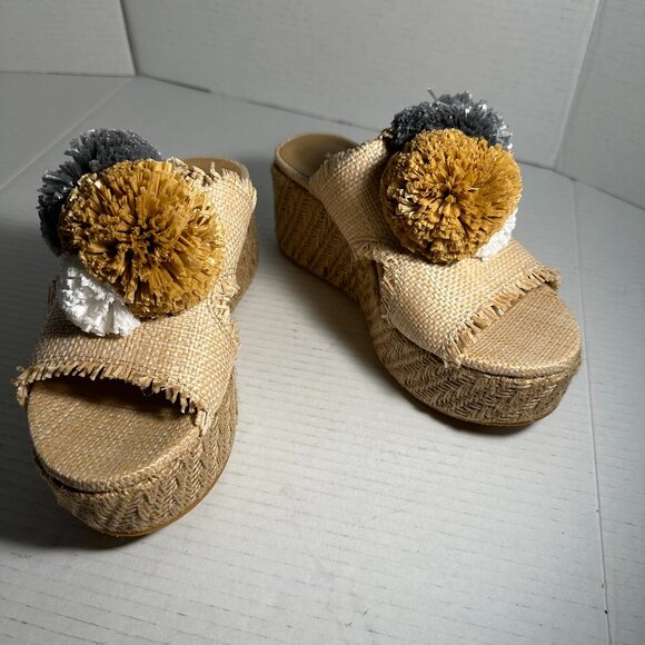 LADIES NEW POM POM WEDGES SIZE 7.5 - Picture 2 of 15